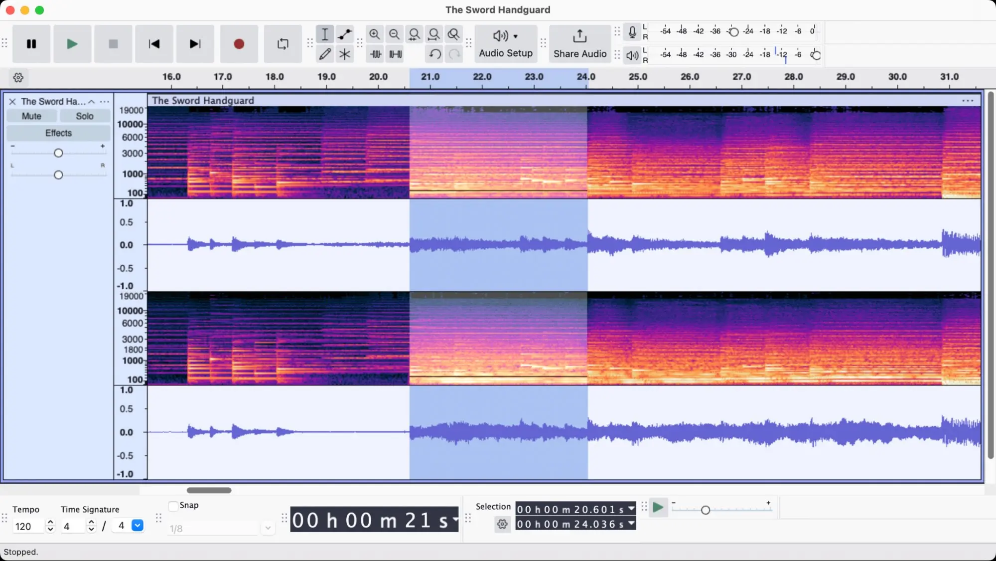 Audacity's waveform editing view