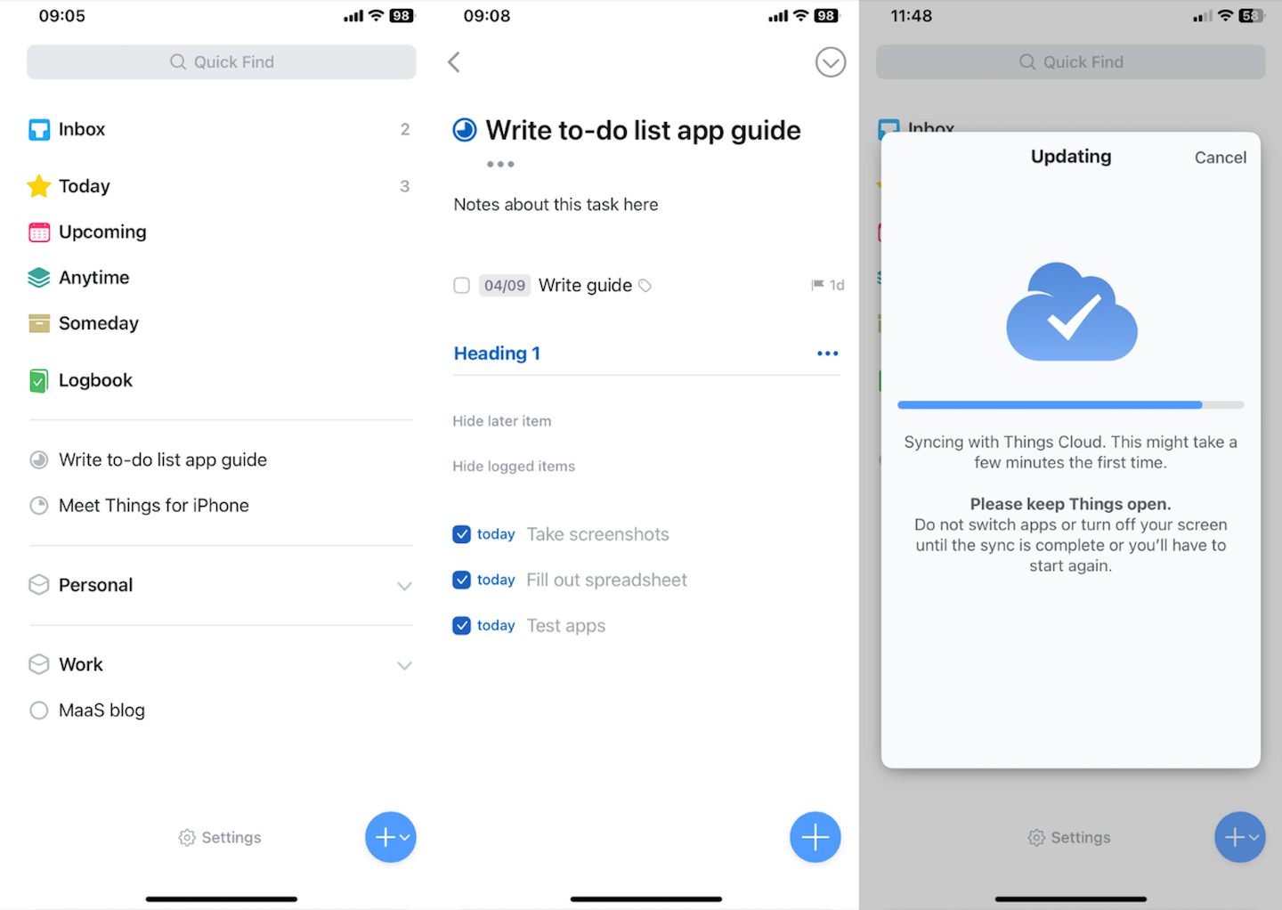 Things 3's clean interface keeps features accessible without overwhelming users