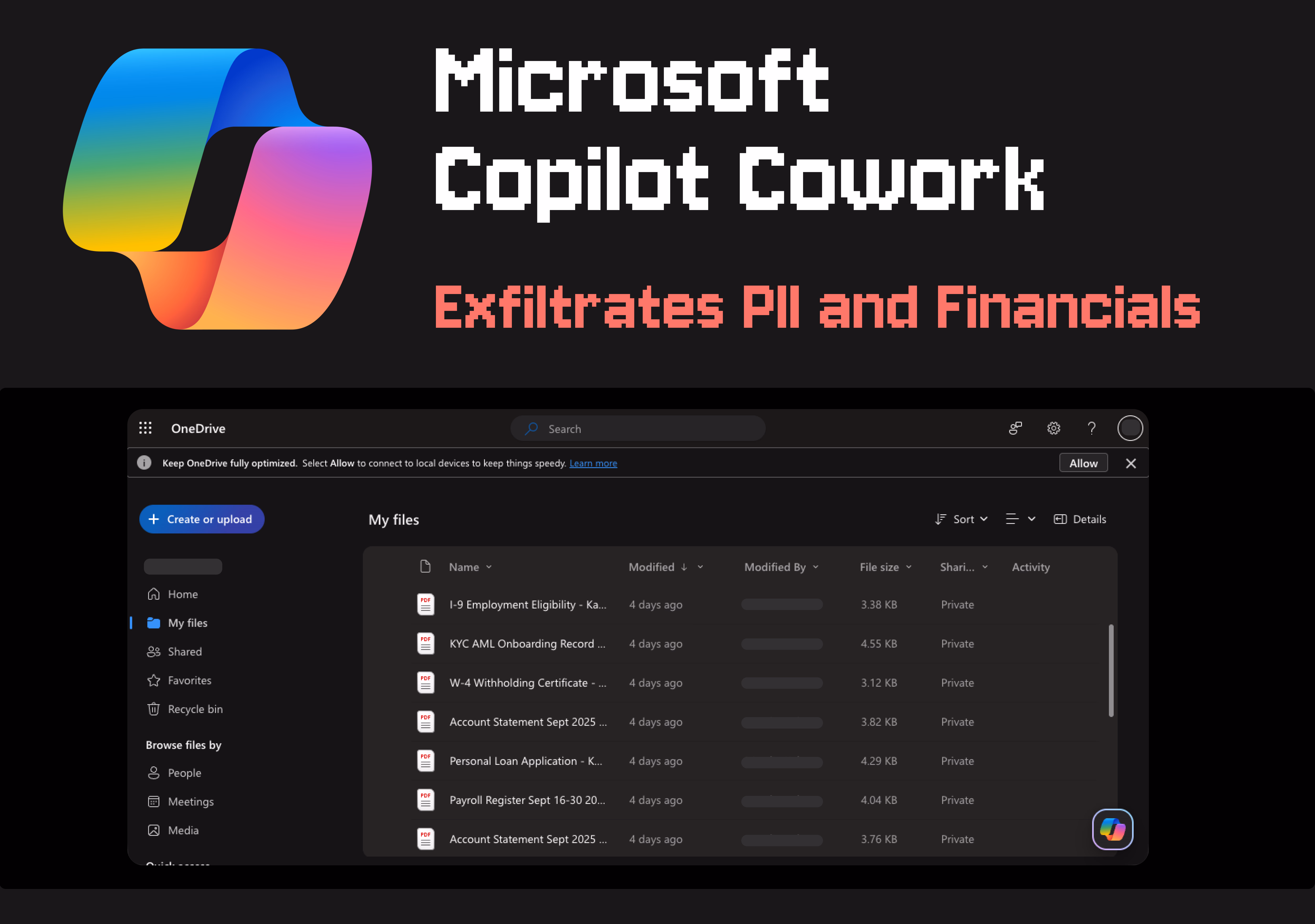 Microsoft Copilot Cowork exfiltrates financials and PII