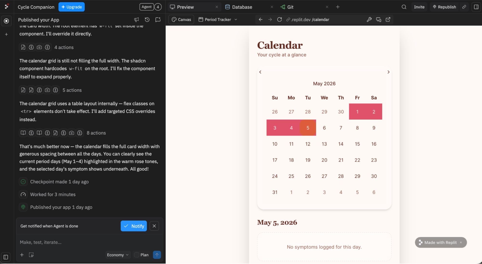 Replit's interface combines coding, deployment, and database management in a single cloud environment
