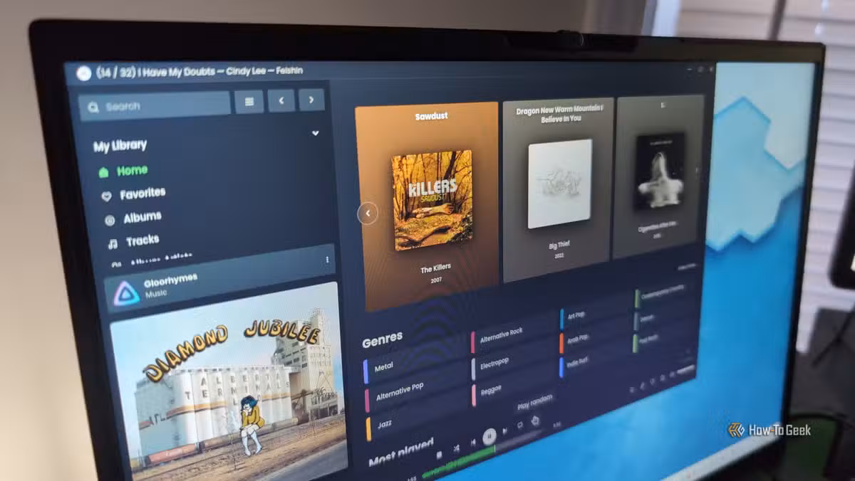 Feishin app playing music from a Jellyfin server