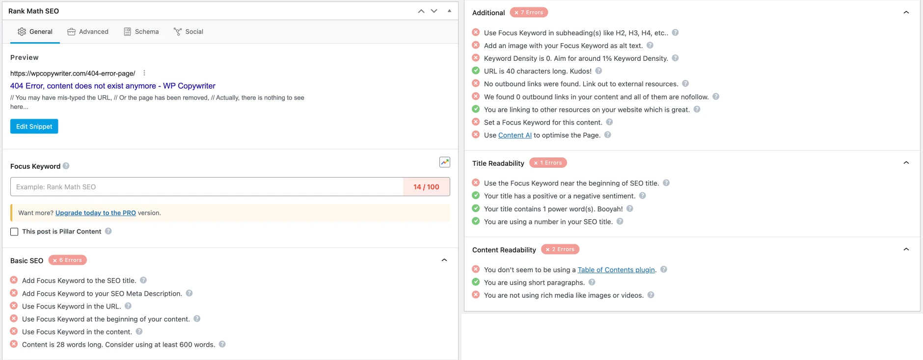 Rank Math's dashboard showing keyword rankings and search performance