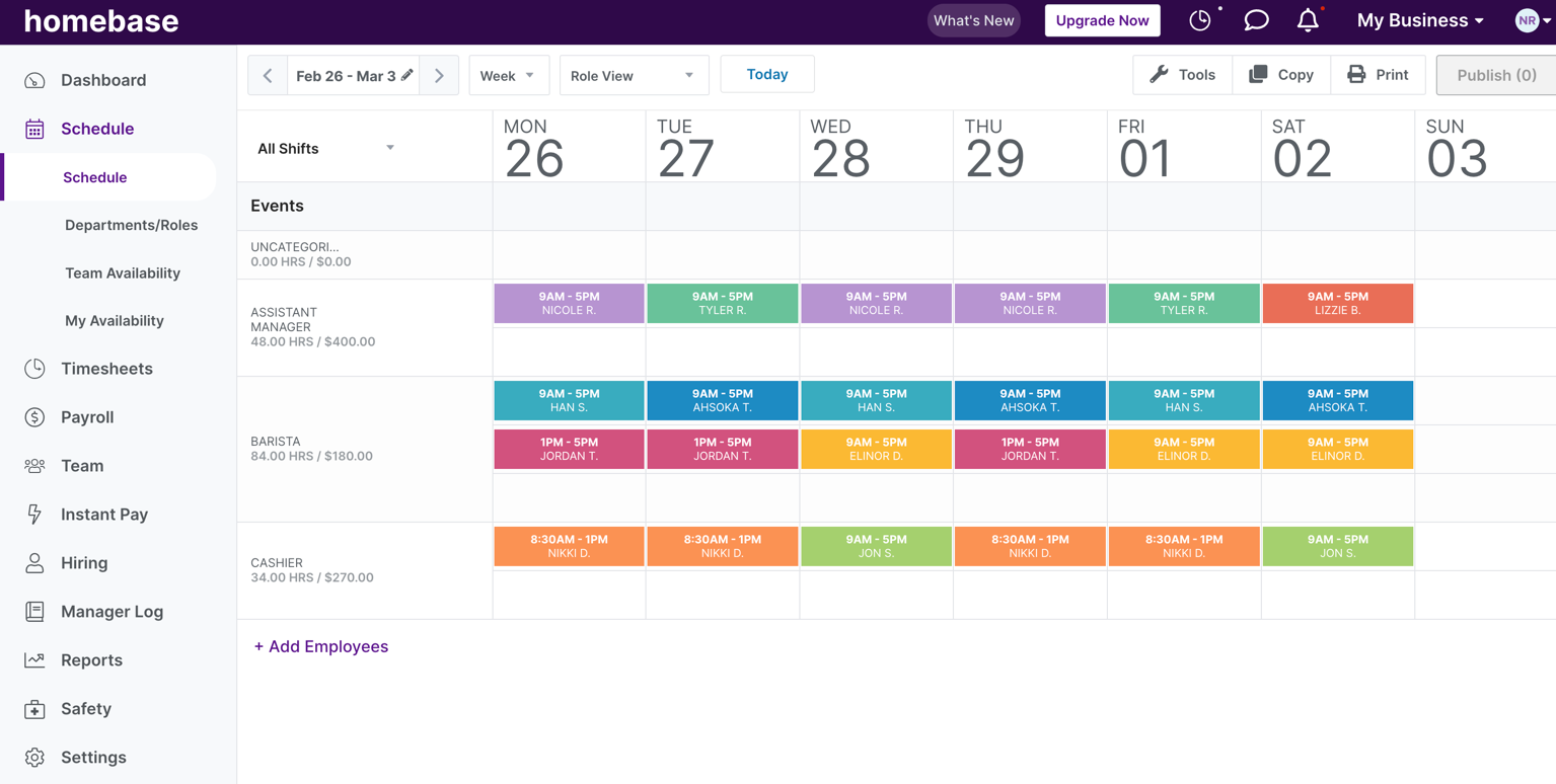 Homebase scheduling interface