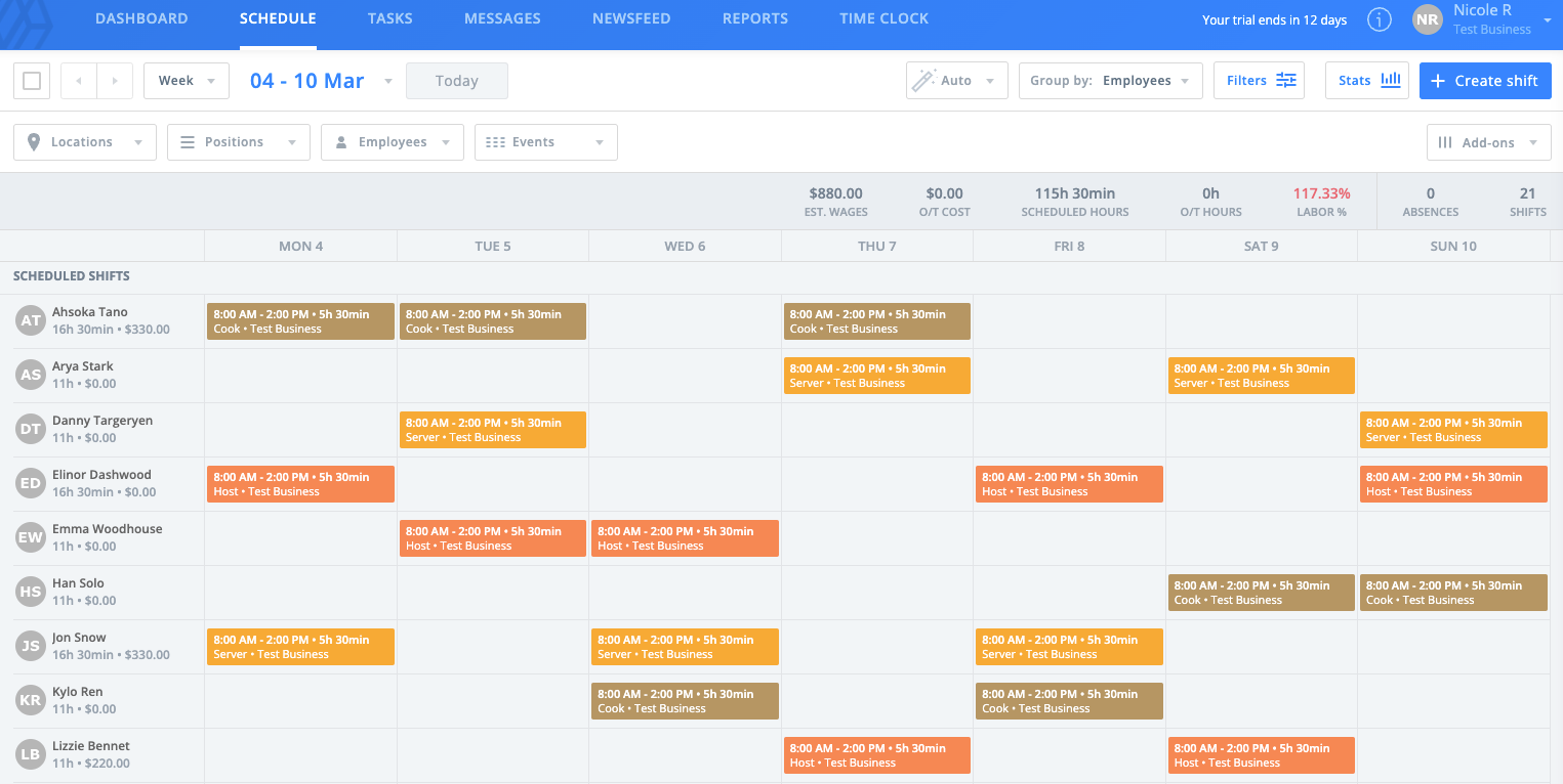 7shifts restaurant scheduling dashboard
