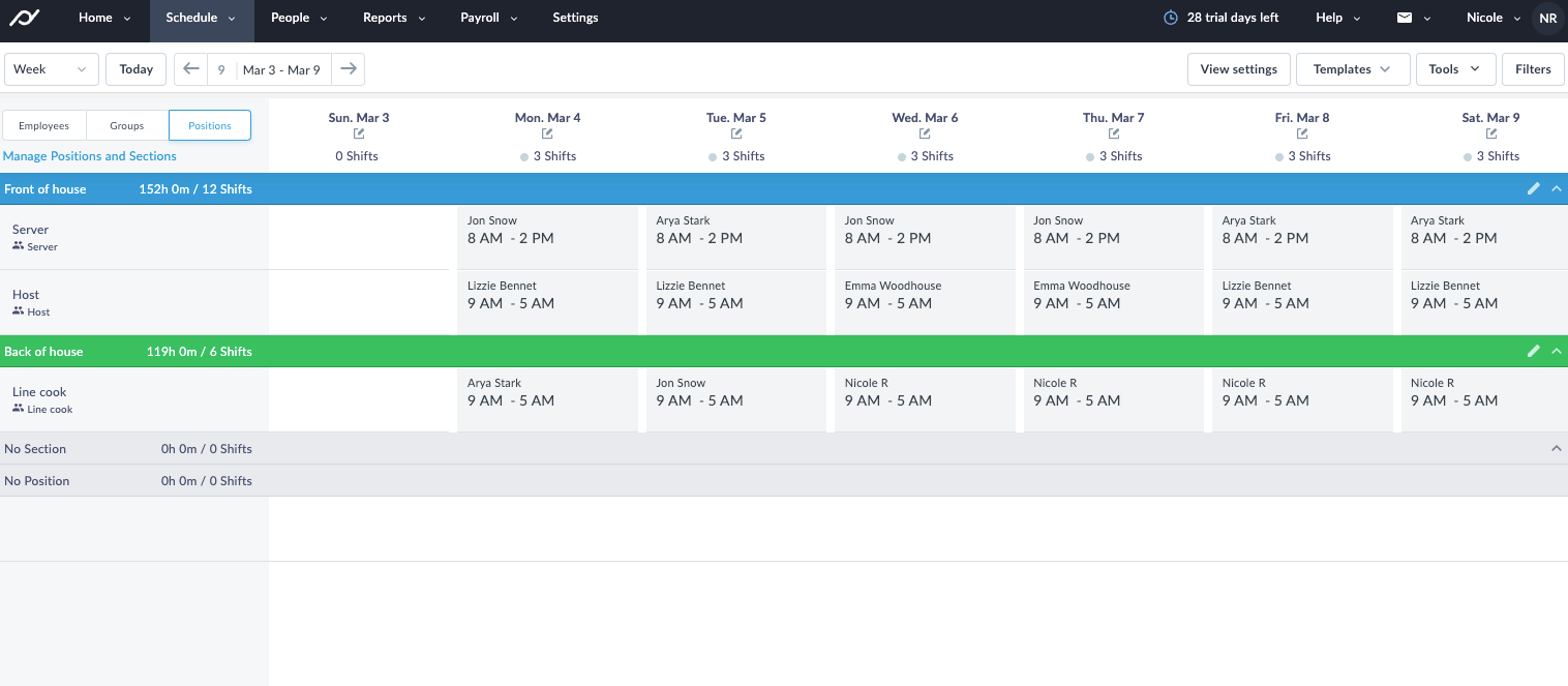 Planday's multi-location scheduling view
