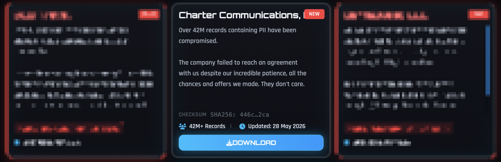 Charter entry on ShinyHunters leak site