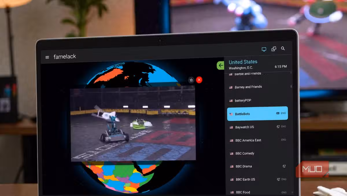 Famelack's interface displaying a live TV channel stream
