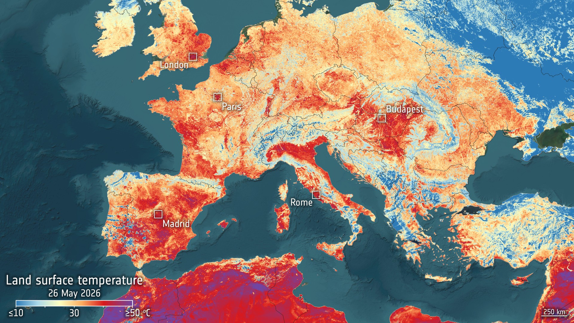 a map of europe colored in reds and yellows