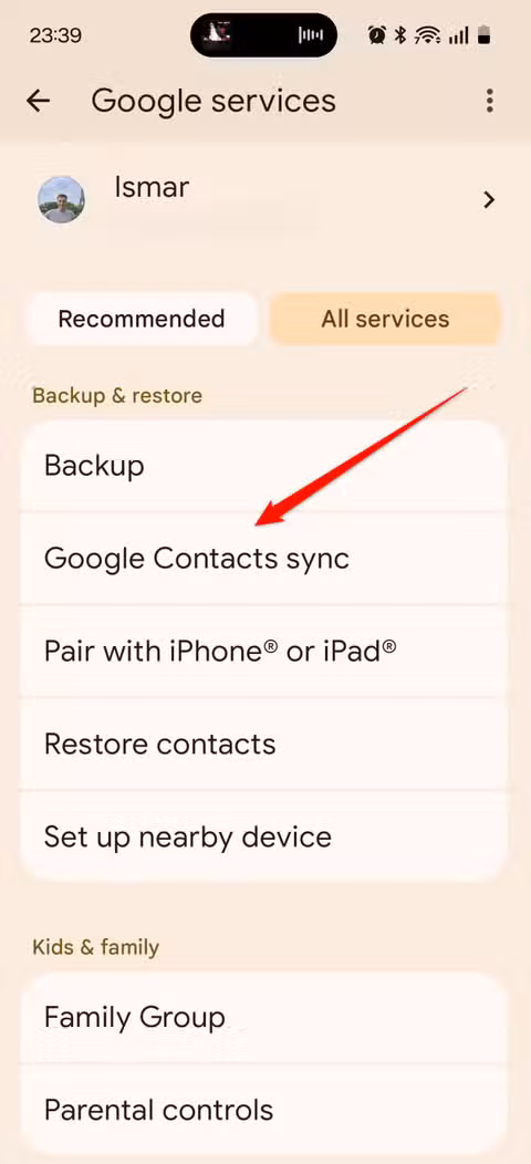 Android backup settings showing various data categories enabled by default