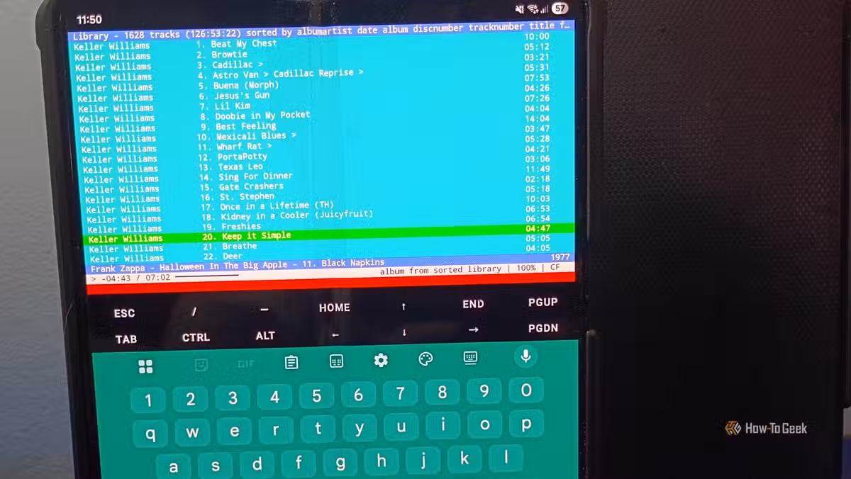 cmus running on a Samsung Galaxy Z Fold 5
