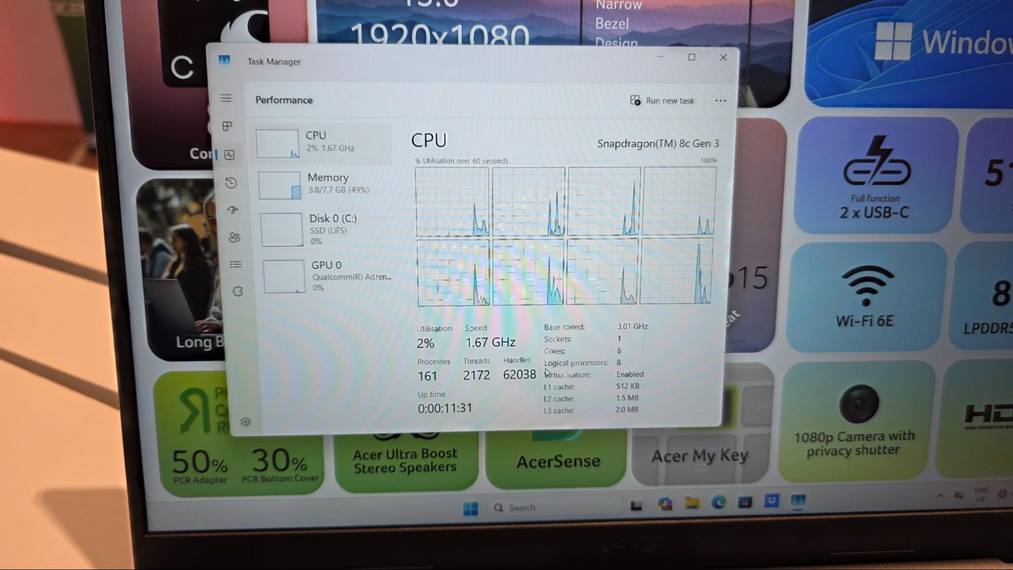 Task Manager running on Qualcomm Laptop