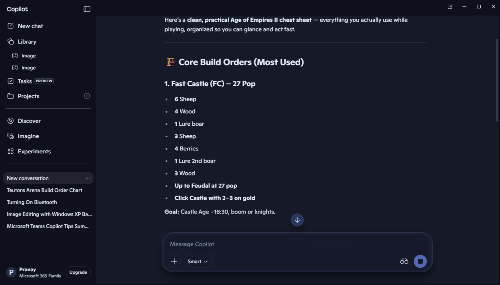 A cheat sheet in Copilot