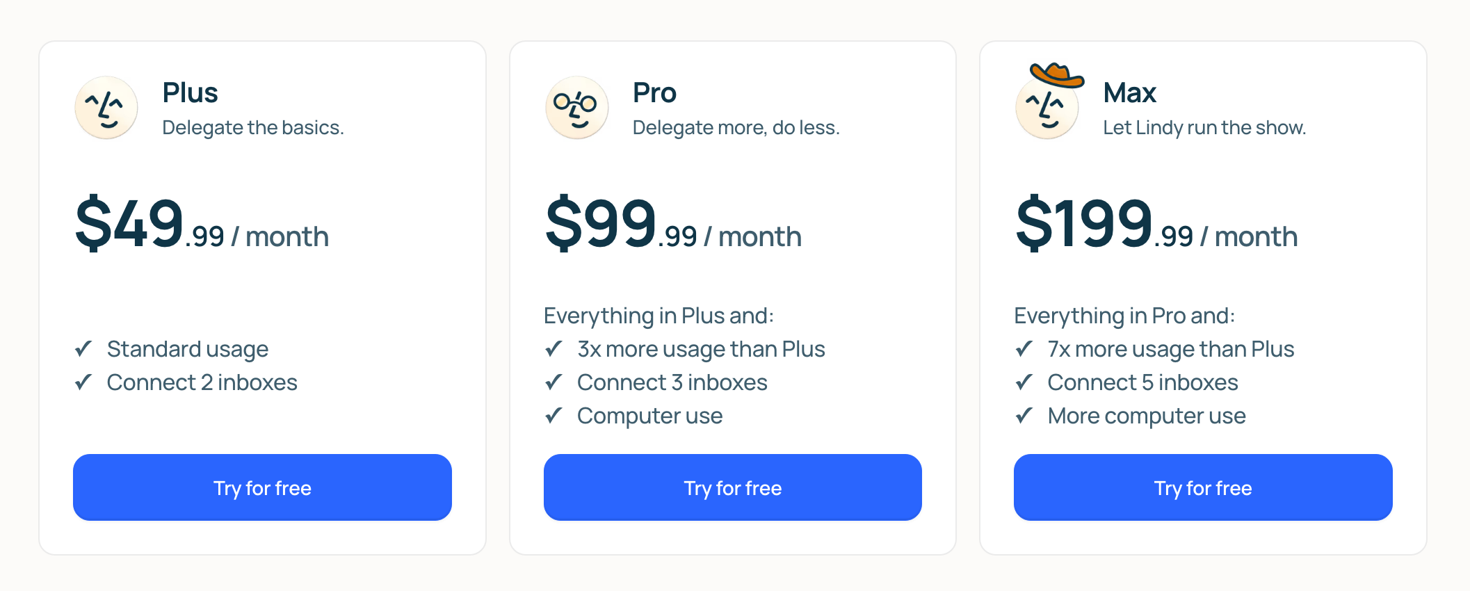 Lindy AI's tiered pricing structure starts at $49.99 per month