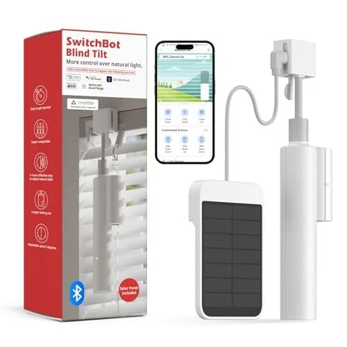 SwitchBot Blind Tilt Motorized Blinds - Smart Electric Blinds with Bluetooth Remote Control, Solar Powered, Light Sensing Control, Add Hub Mini to Make it Compatible with Alexa &amp; Google Home