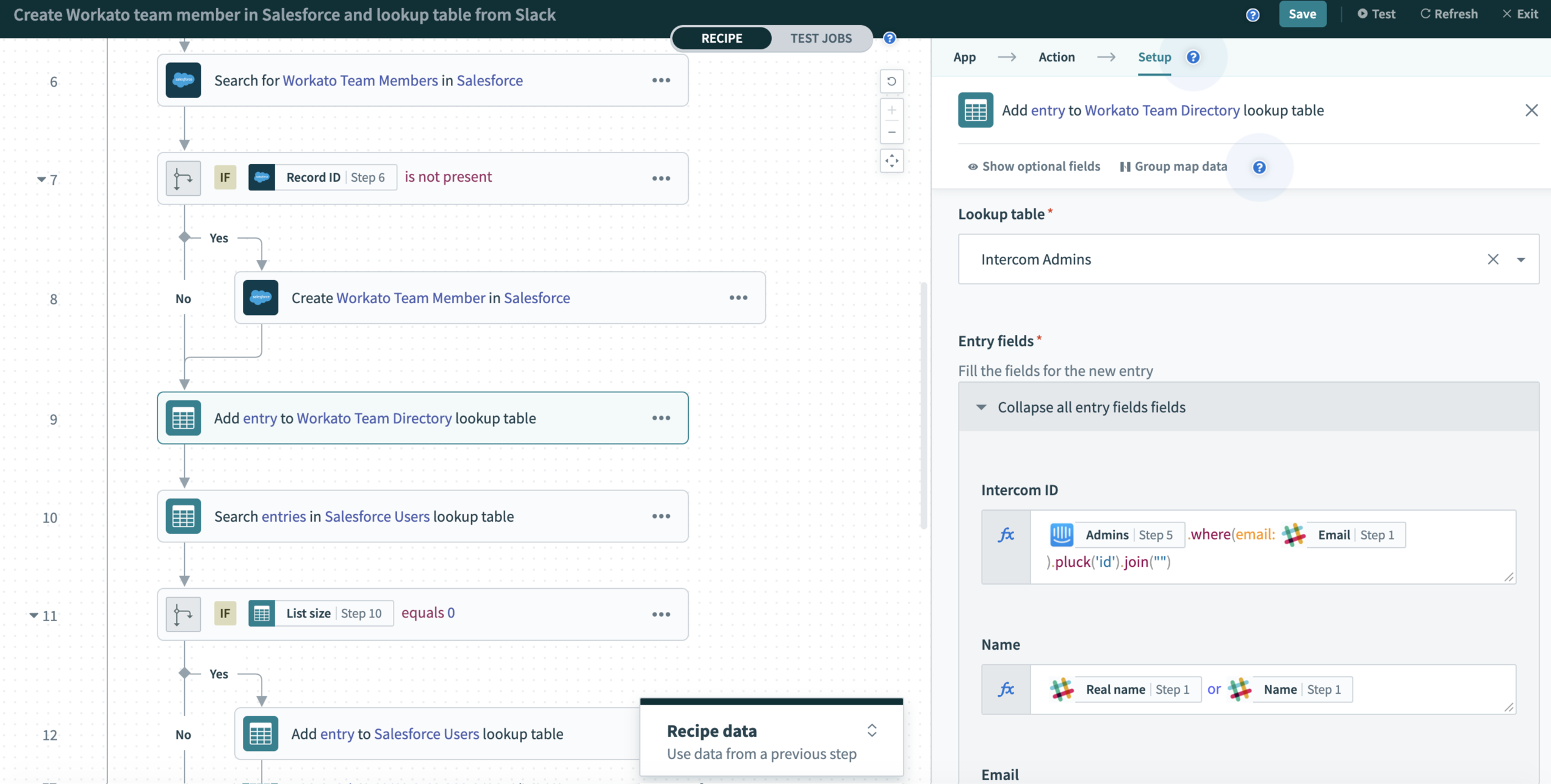 Workato's Recipe builder offers a low-code approach to integration workflows