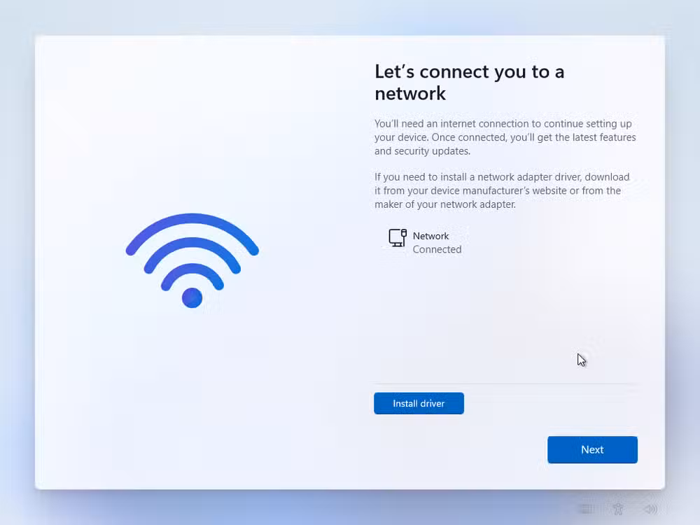 The registry command restores the 'I don't have internet' option during Windows 11 setup