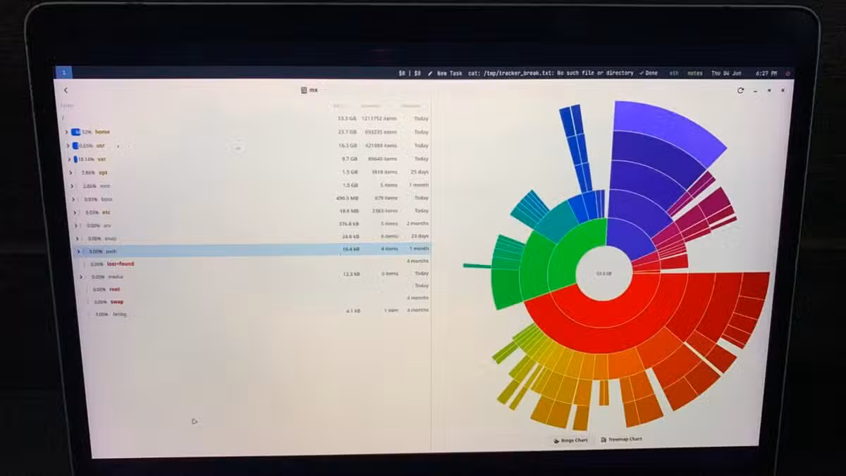Baobab's visual breakdown shows disk usage at a glance