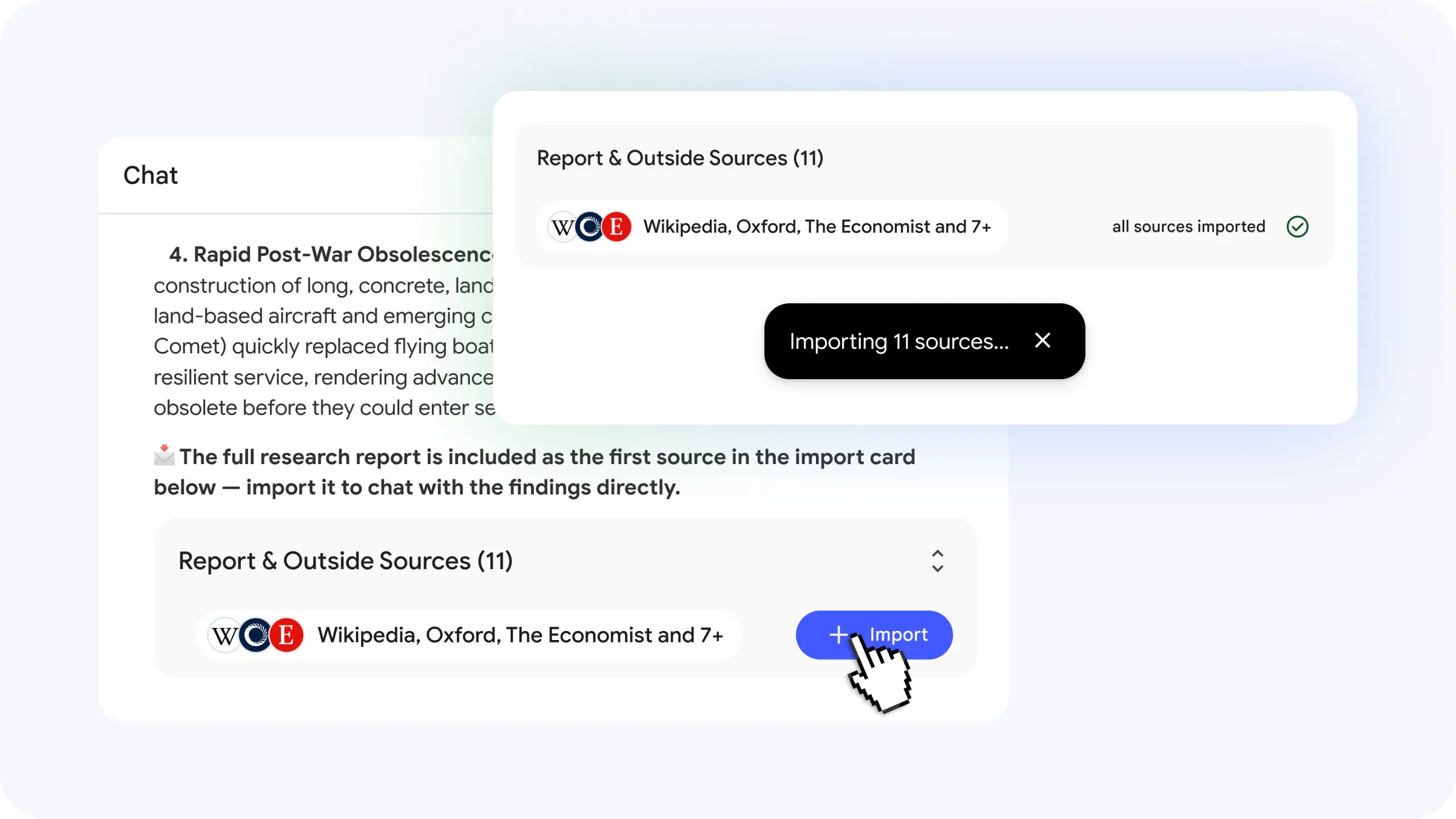You can choose which sources found by NotebookLM to import.