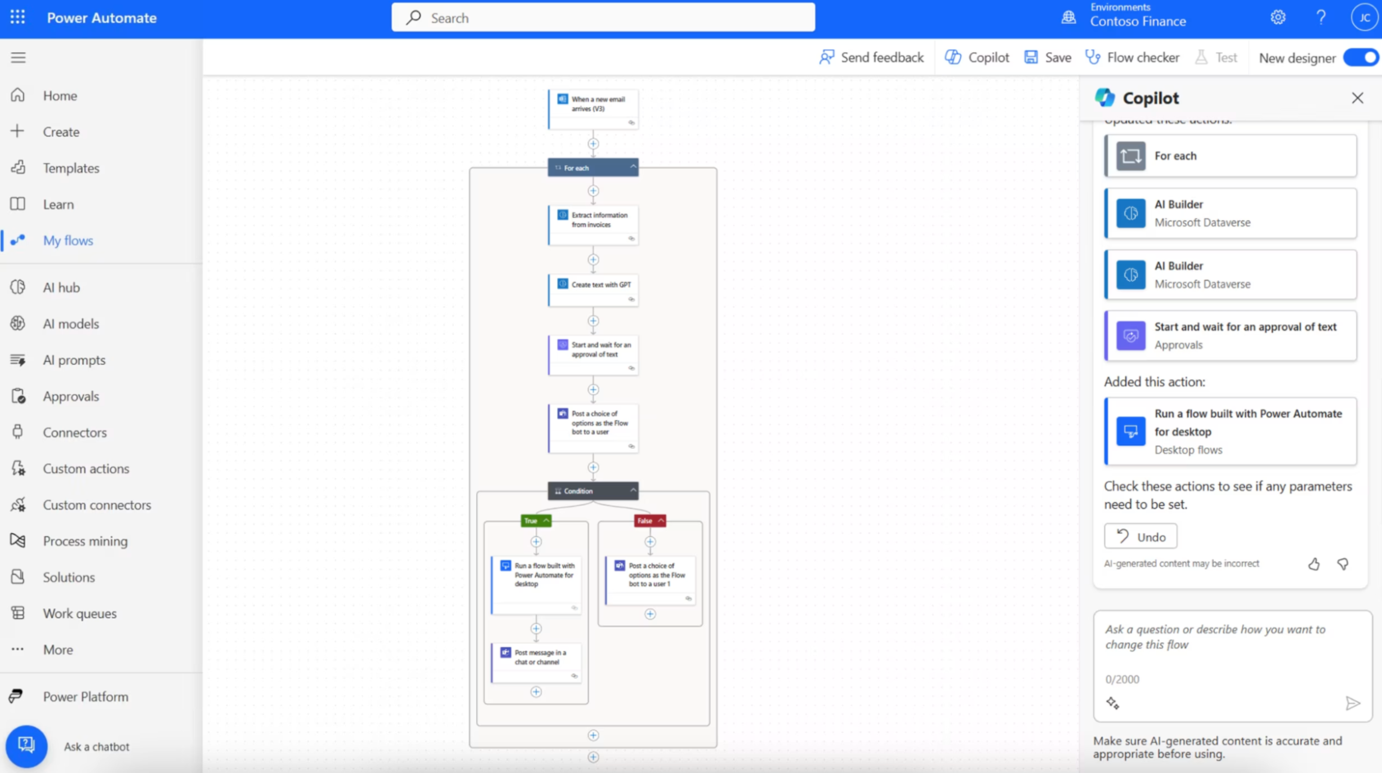 Microsoft Power Automate's workflow designer