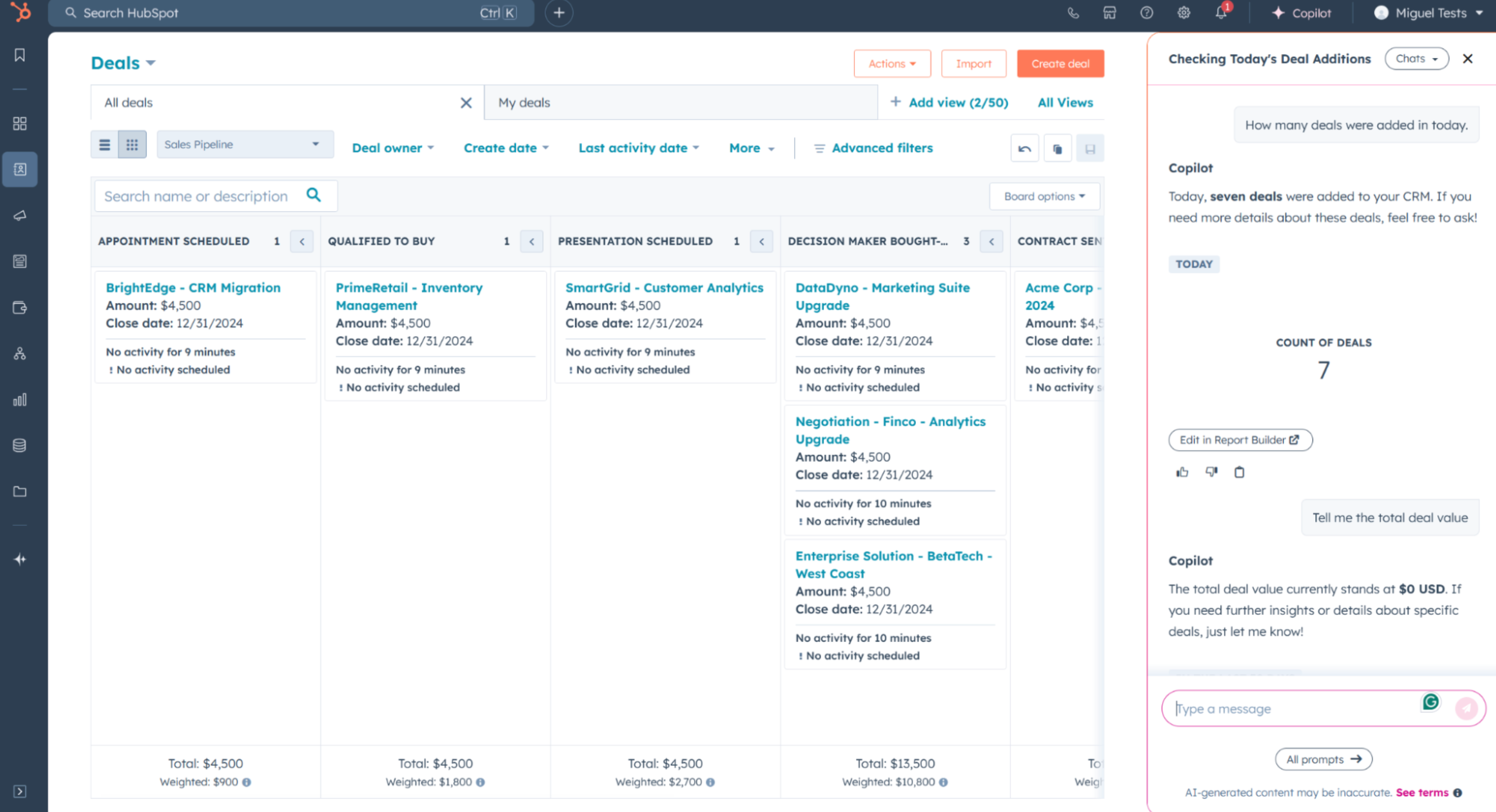 HubSpot's unified dashboard connects sales, marketing, and service data
