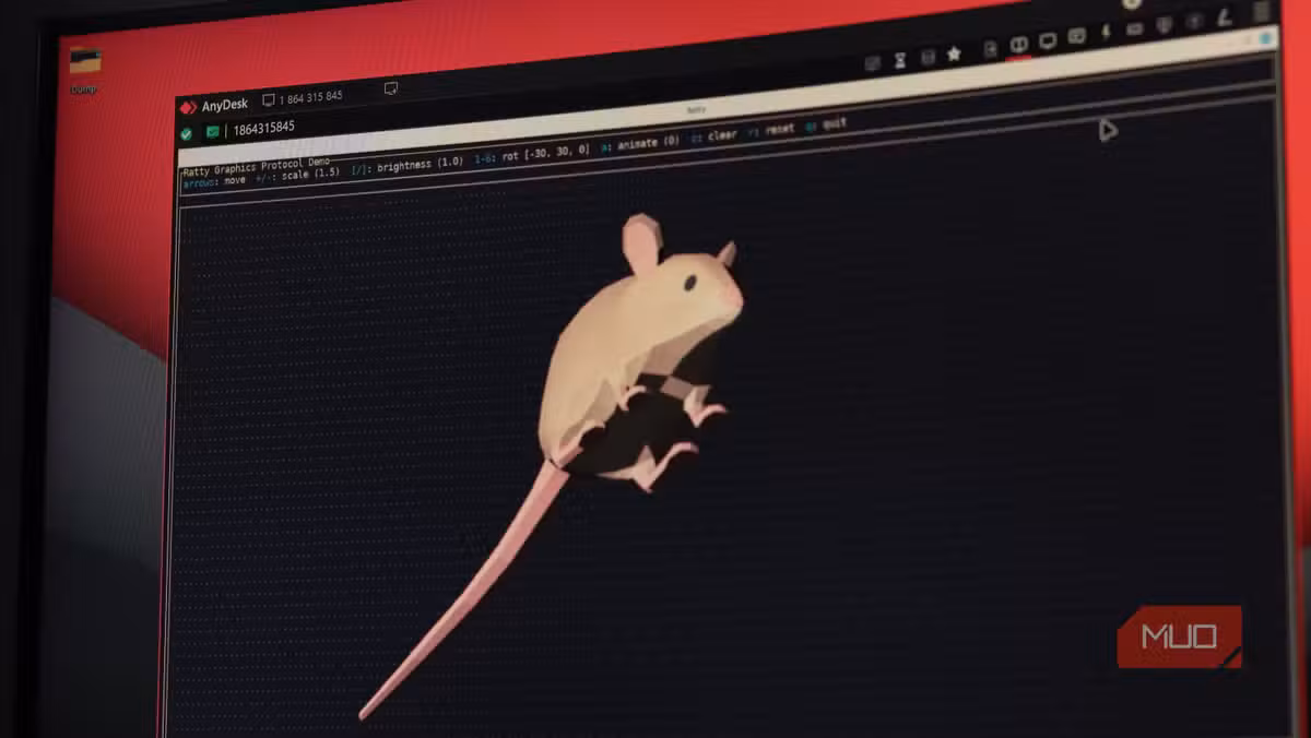 Ratty rendering a 3D mouse model directly in the Linux terminal