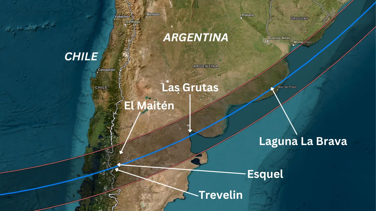 The path of annularity through South America on February 6, 2027