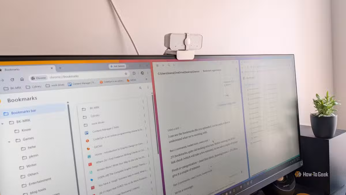 Claude working through a messy bookmark collection in Chrome