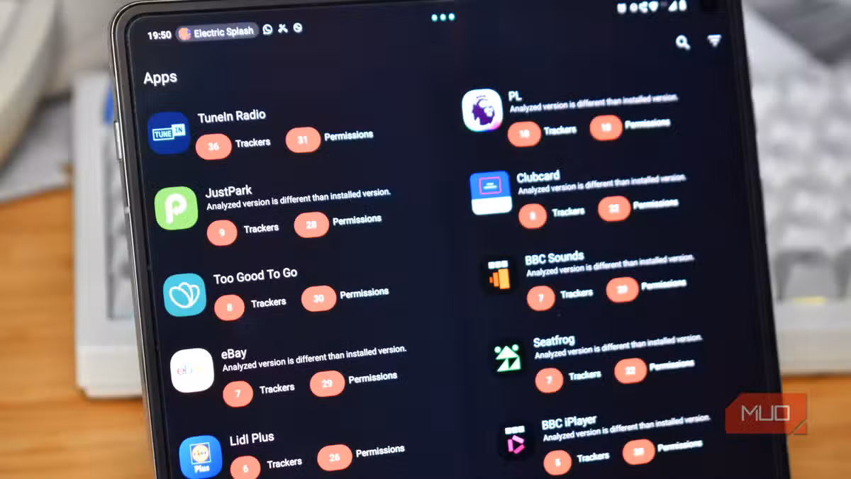 Exodus Privacy displays tracker counts for each installed app, making invisible data collection visible at a glance