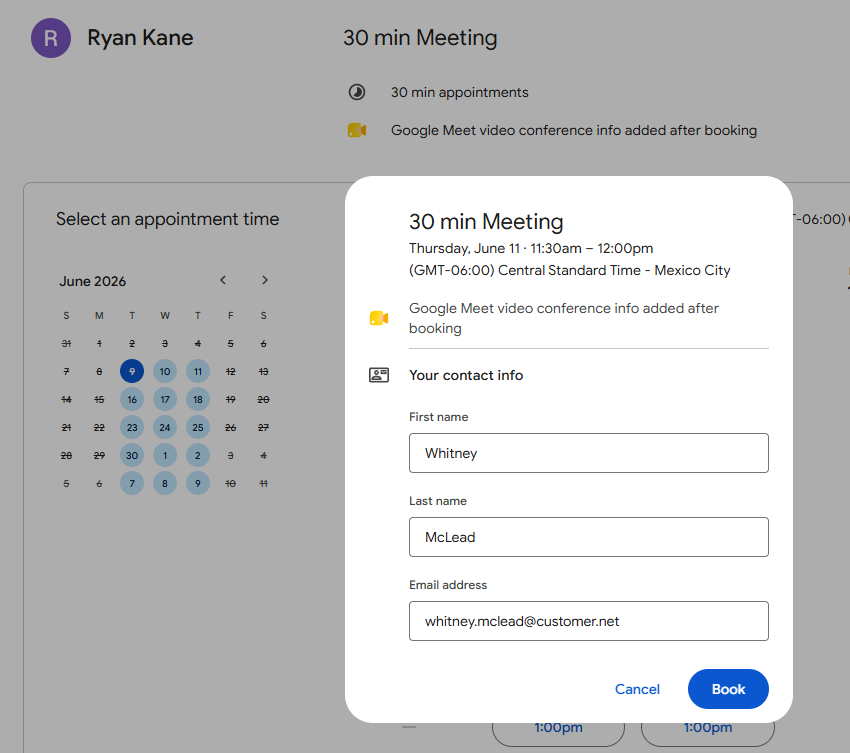 Calendly's customizable booking page options