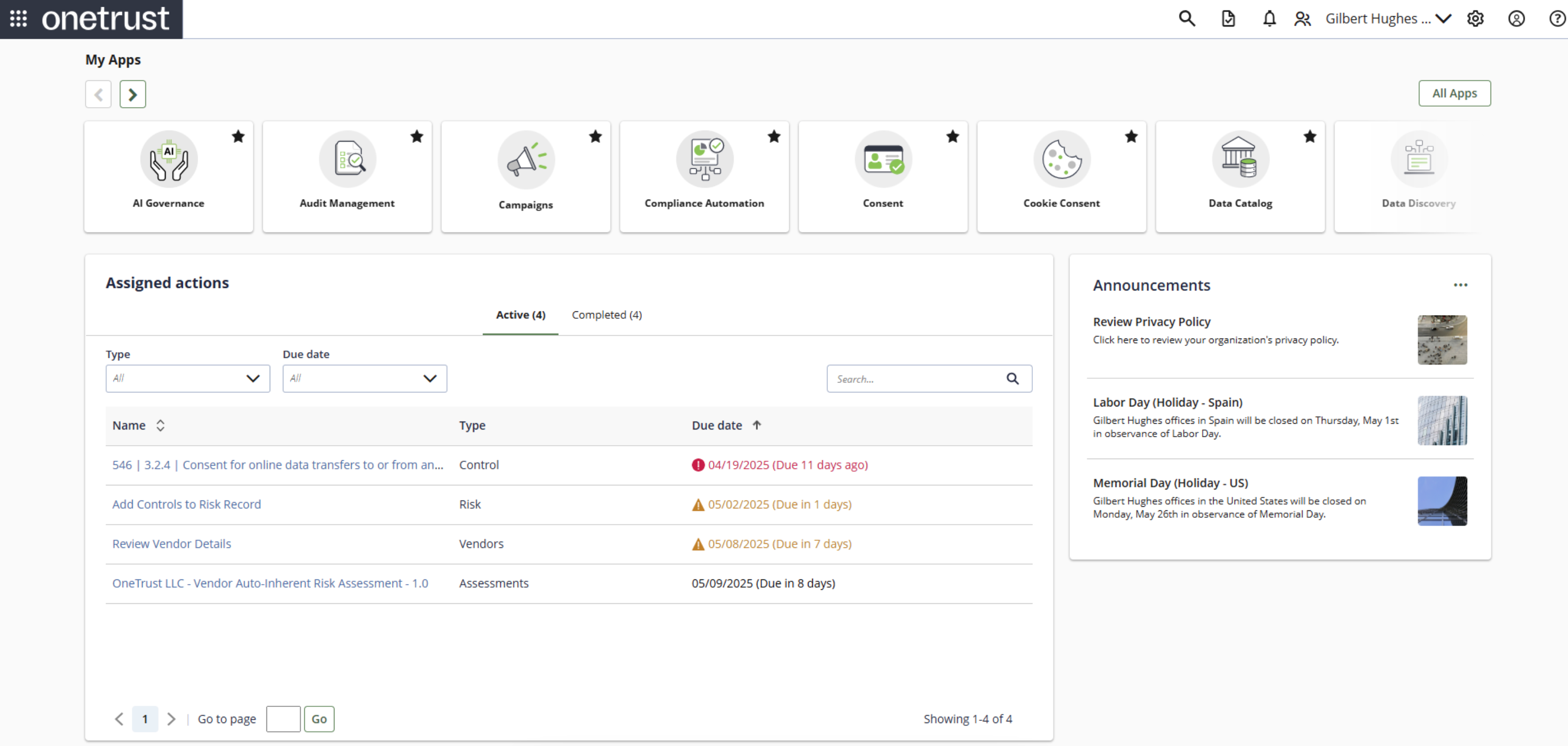 OneTrust's AI governance module integrates with its broader privacy and risk platform
