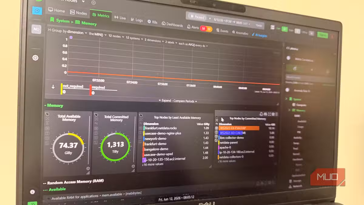 Netdata's real-time monitoring dashboard in a Docker setup