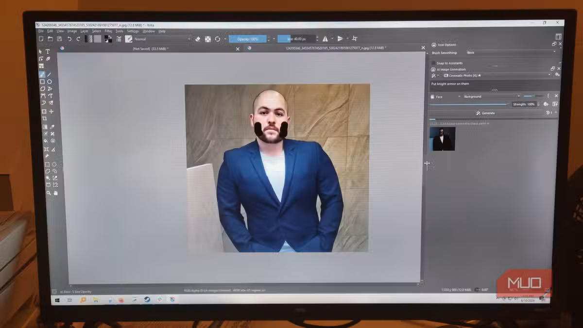 Krita running with the AI Diffusion plugin enabled on a desktop setup