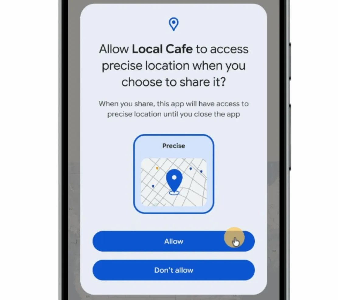 A screenshot of Android 17’s one-time location sharing feature.