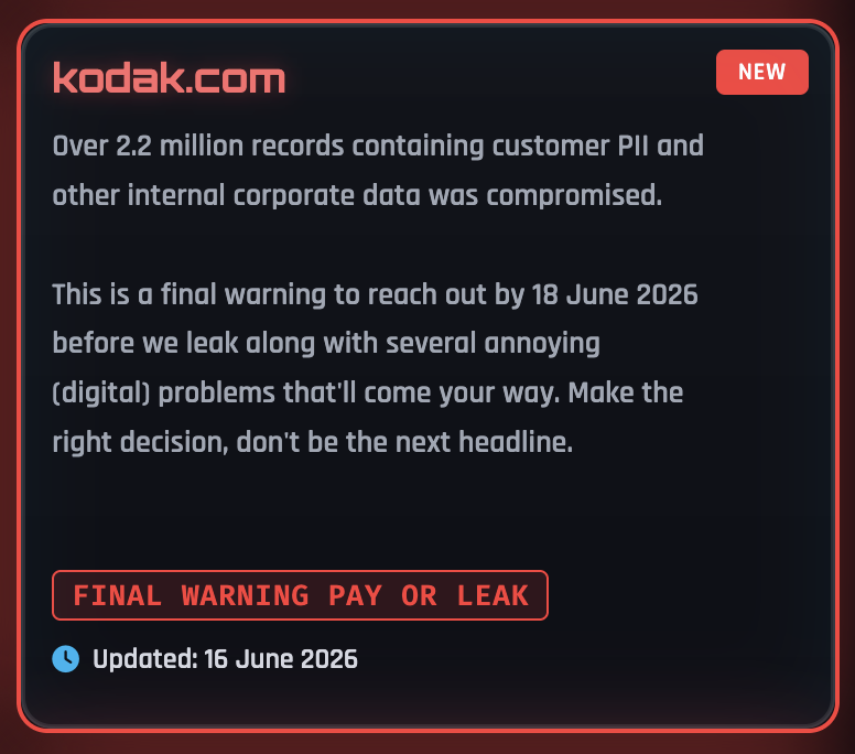 Kodak entry on ShinyHunters