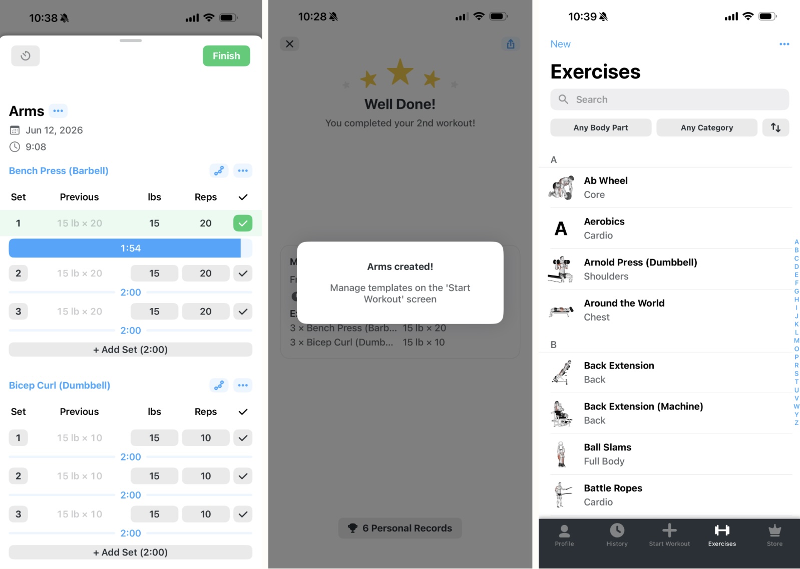 Strong, our pick for the best fitness app for strength training