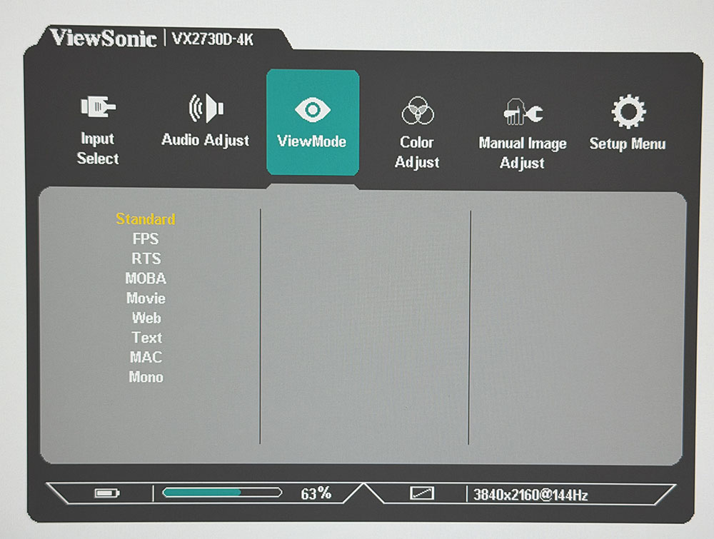 حامل شاشة ViewSonic VX2730D-4K يُظهر إمكانية تعديل الارتفاع والإمالة
